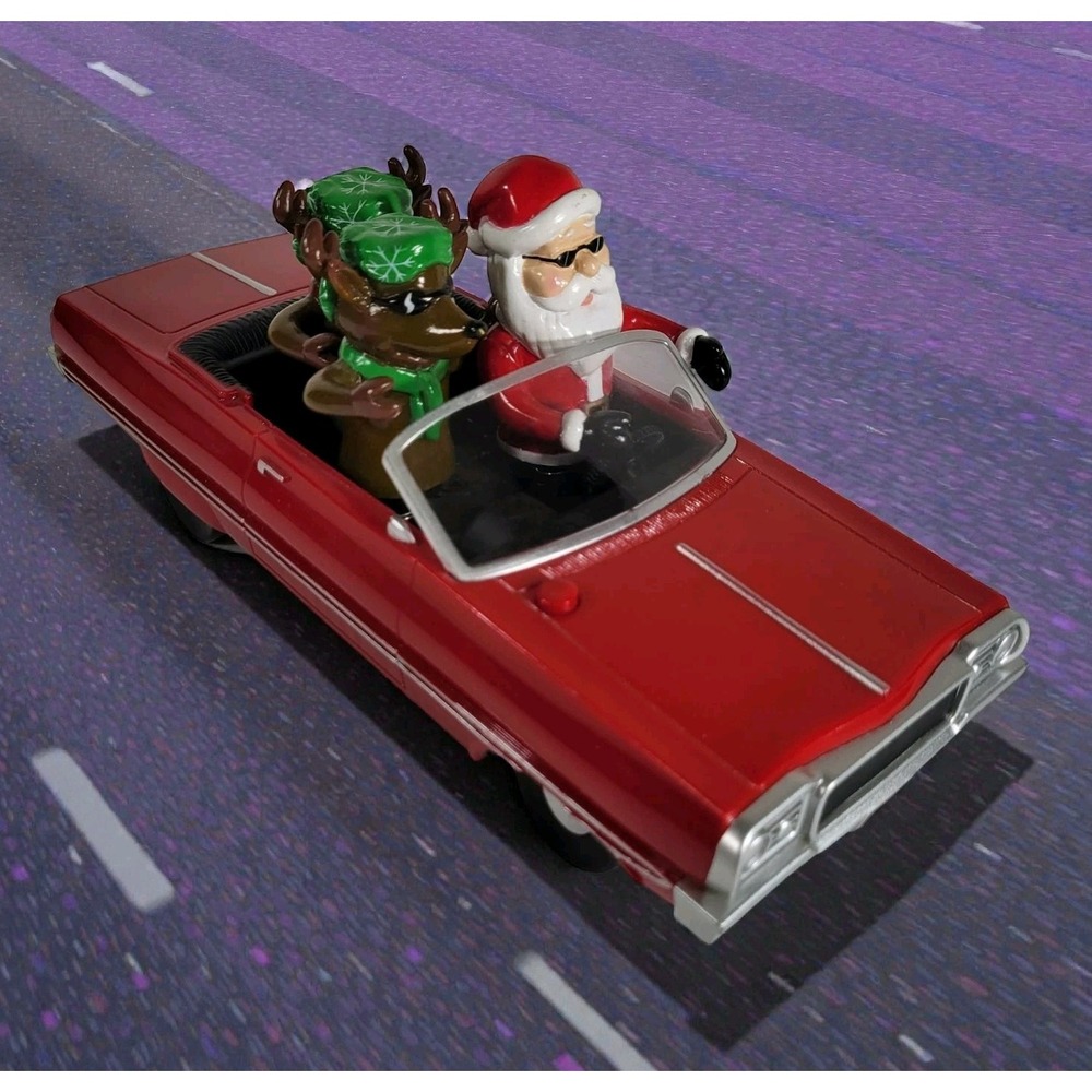 GEMMY Christmas Low Rider Red Impala Car w/ Santa & 2 Reindeer Animated Musical